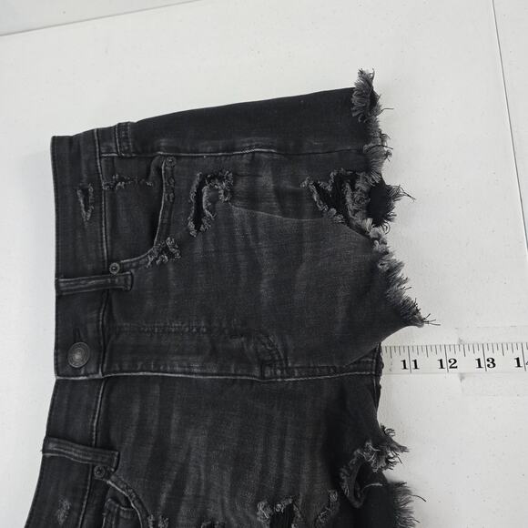 American Eagle Hi-Rise Shortie Women's 8 Black Distressed Denim Jean Shorts 6245 - Picture 6 of 11